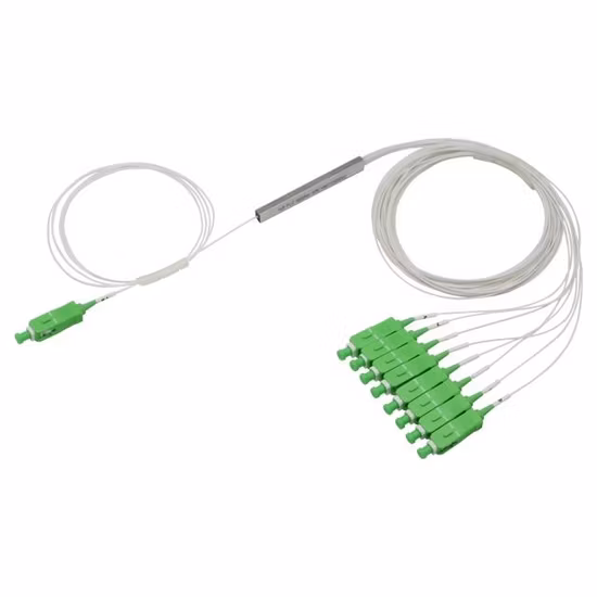 Divisor PLC de fibra óptica tipo casete FTTH premium 1*8 SC/PC 09 mm con excelente uniformidad y confiabilidad